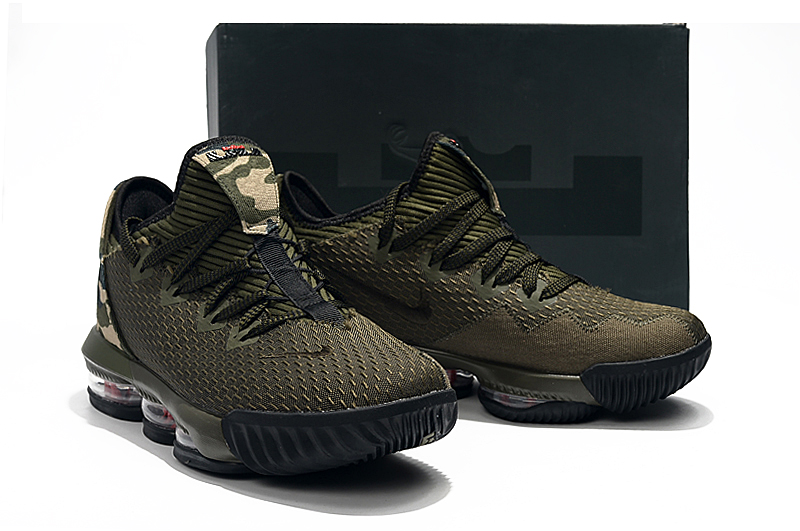 2019 Men Nike LeBron XVI Low Army Green Black Shoes - Click Image to Close